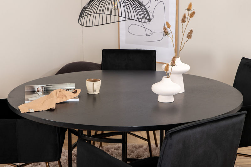 Köpenhamn - Matbord runt - Svart / Svart+Petra Stol - Distressed Copper / Black Velvet Matbord Venture Home