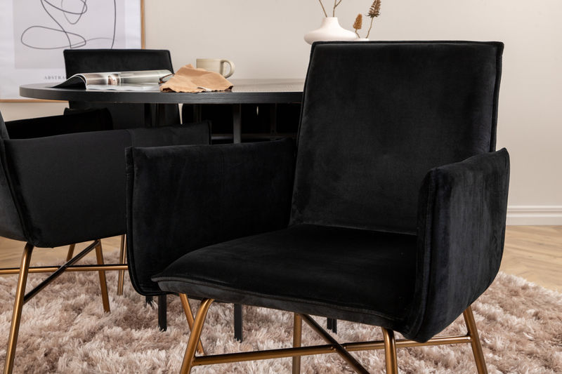 Köpenhamn - Matbord runt - Svart / Svart+Petra Stol - Distressed Copper / Black Velvet Matbord Venture Home