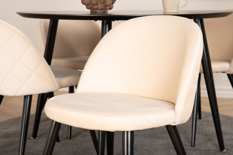 Dipp Matbord - 115cm - Svart faner / Helsvarta ben + Velvet Stitches Stol - Svart / Beige sammet Matbord Venture Home