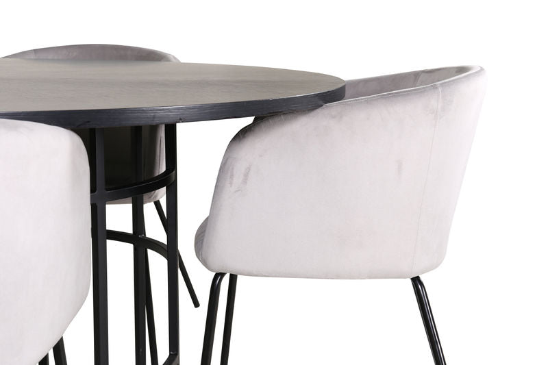 Köpenhamn - Matbord runt - Svart / Svart+Berit Stol - Svart / Ljusgrå sammet Matbord Venture Home