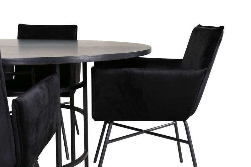 Köpenhamn - Matbord runt - Svart / Svart+Petra Stol - Svart / Svart sammet Matbord Venture Home