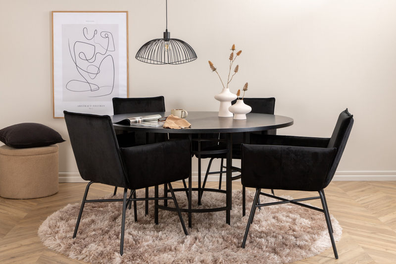 Köpenhamn - Matbord runt - Svart / Svart+Petra Stol - Svart / Svart sammet Matbord Venture Home