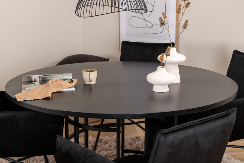 Köpenhamn - Matbord runt - Svart / Svart+Petra Stol - Svart / Svart sammet Matbord Venture Home