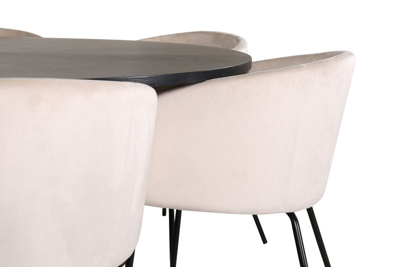 Köpenhamn - Matbord runt - Svart / Svart+Berit Stol - Svart / Beige sammet Matbord Venture Home