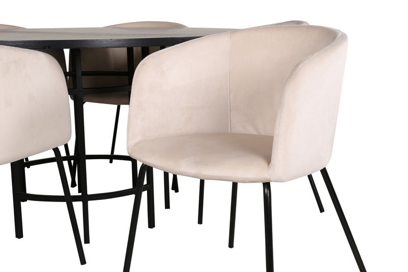 Köpenhamn - Matbord runt - Svart / Svart+Berit Stol - Svart / Beige sammet Matbord Venture Home