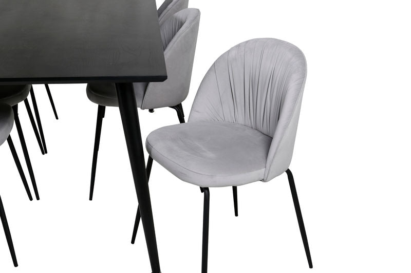 WRINKLES & DIPP 6 st Matstolar Grå + Matbord Svart Matbord Venture Home