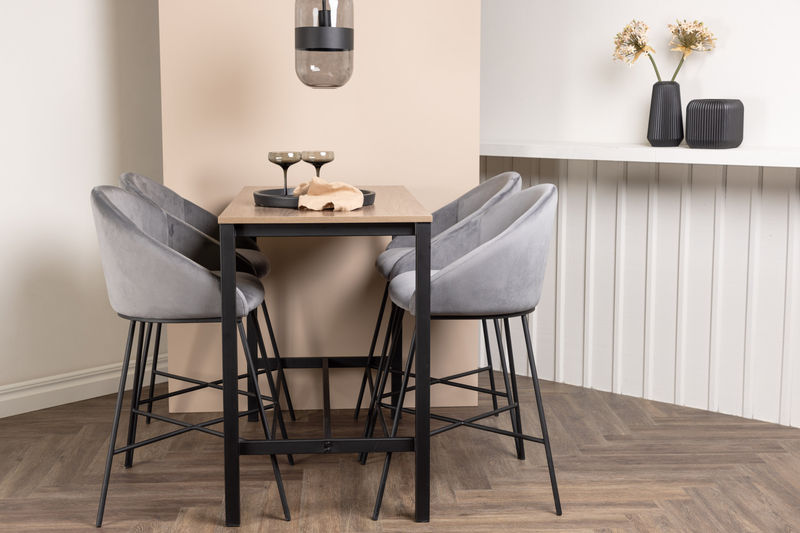 Camden Barbord + 4 Velvet Bar Chair - Svart / Mörkgrå sammet Matbord Venture Home