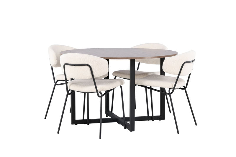 Durango Matbord - Svart / Valnöt MDF +Chico Stol - Svart / Vit Boucle (4) Venture Home