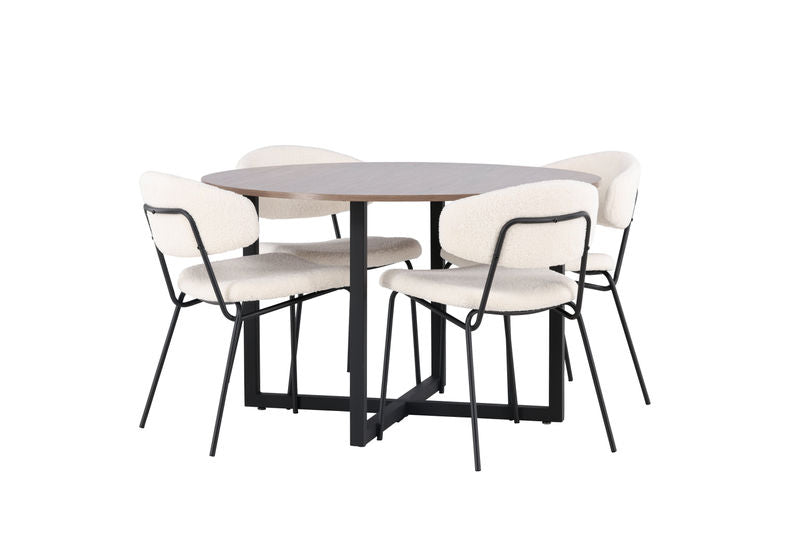 Durango Matbord - Svart / Valnöt MDF +Chico Stol - Svart / Vit Boucle (4) Venture Home