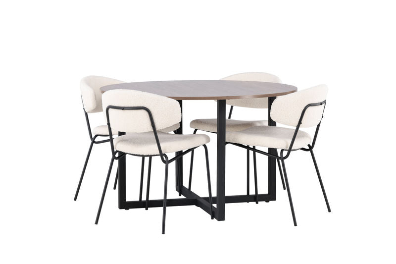 Durango Matbord - Svart / Valnöt MDF +Chico Stol - Svart / Vit Boucle (4) Venture Home