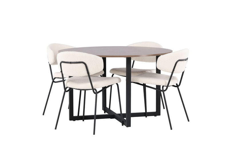 Durango Matbord - Svart / Valnöt MDF +Chico Stol - Svart / Vit Boucle (4) Venture Home