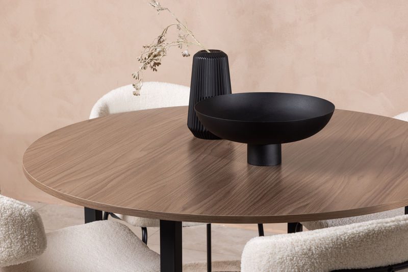 Durango Matbord - Svart / Valnöt MDF +Chico Stol - Svart / Vit Boucle (4) Venture Home