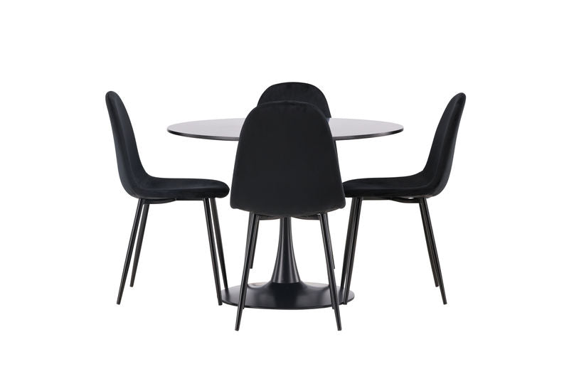 POLAR & GLADE Matstolar Svart 4 st + Matbord Svart Venture Home