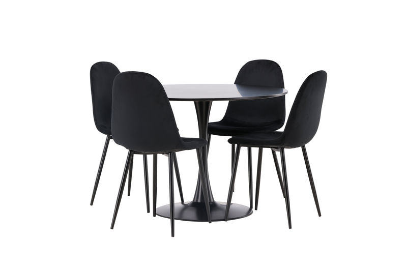 POLAR & GLADE Matstolar Svart 4 st + Matbord Svart Venture Home