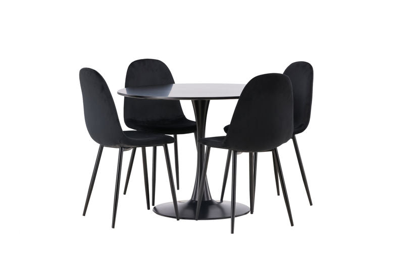 POLAR & GLADE Matstolar Svart 4 st + Matbord Svart Venture Home