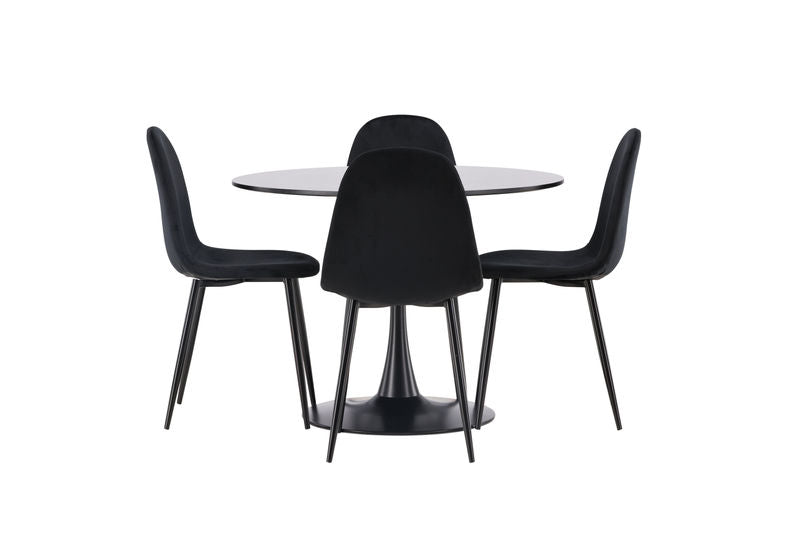 POLAR & GLADE Matstolar Svart 4 st + Matbord Svart Venture Home