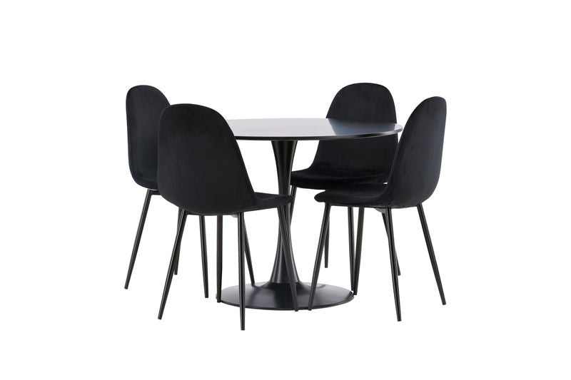 POLAR & GLADE Matstolar Svart 4 st + Matbord Svart Venture Home