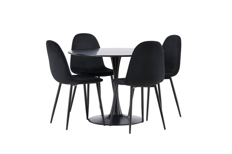 POLAR & GLADE Matstolar Svart 4 st + Matbord Svart Venture Home