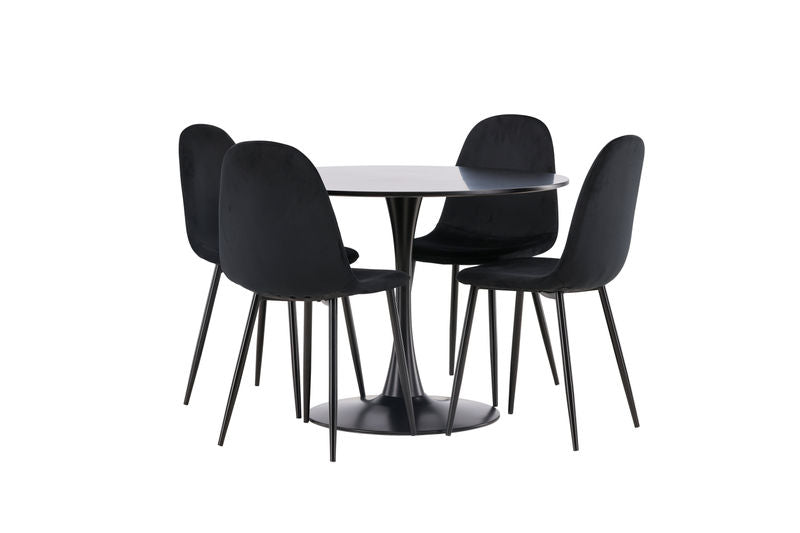 POLAR & GLADE Matstolar Svart 4 st + Matbord Svart Venture Home