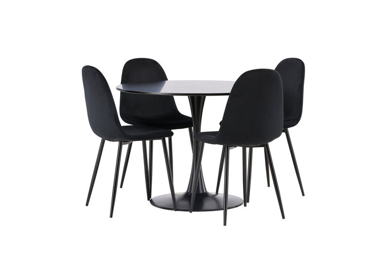 POLAR & GLADE Matstolar Svart 4 st + Matbord Svart Venture Home
