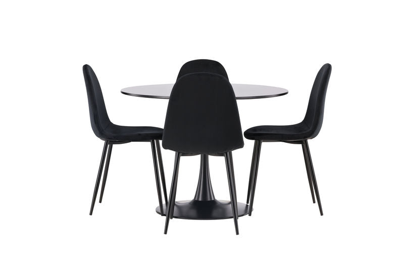 POLAR & GLADE Matstolar Svart 4 st + Matbord Svart Venture Home