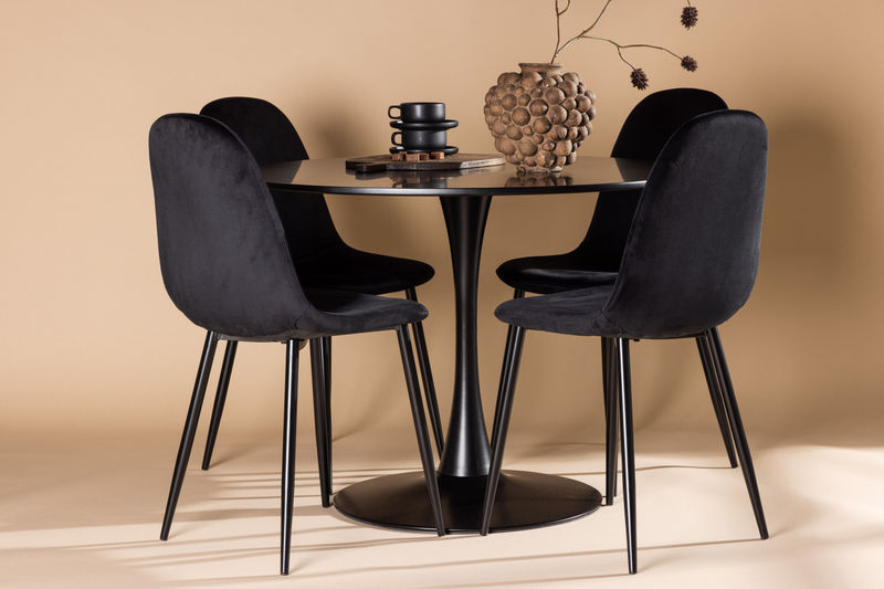 POLAR & GLADE Matstolar Svart 4 st + Matbord Svart Venture Home