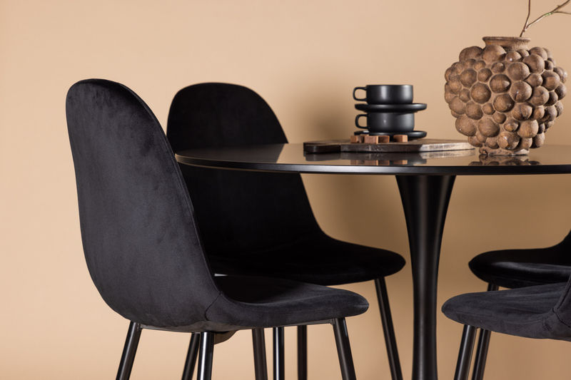 POLAR & GLADE Matstolar Svart 4 st + Matbord Svart Venture Home