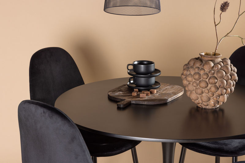 POLAR & GLADE Matstolar Svart 4 st + Matbord Svart Venture Home