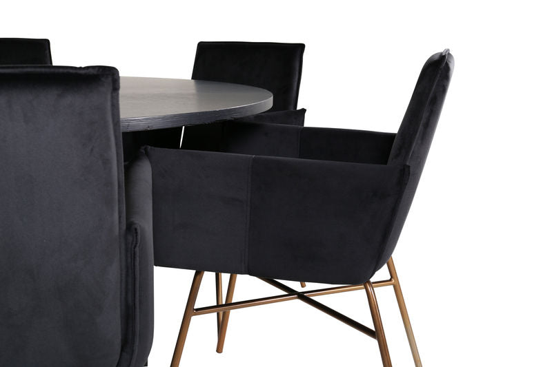 Köpenhamn - Matbord runt - Svart / Svart+Petra Stol - Distressed Copper / Black Velvet Matbord Venture Home