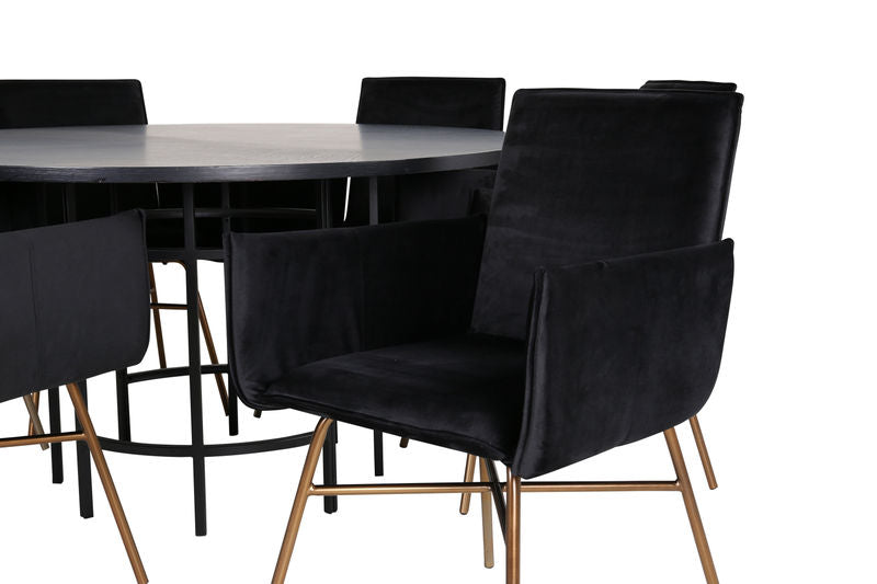 Köpenhamn - Matbord runt - Svart / Svart+Petra Stol - Distressed Copper / Black Velvet Matbord Venture Home