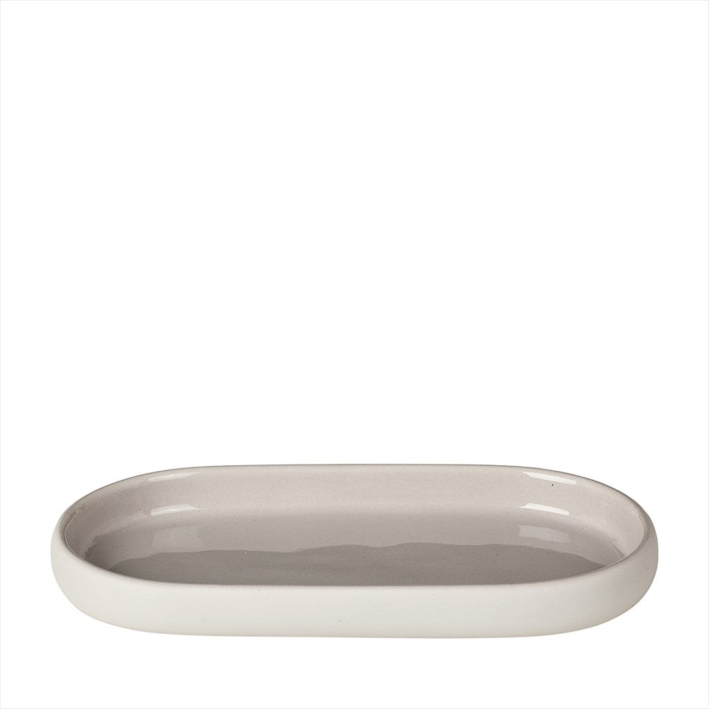 Beige oval Blomus Sono bricka i färgen Moonbeam för badrumsförvaring
