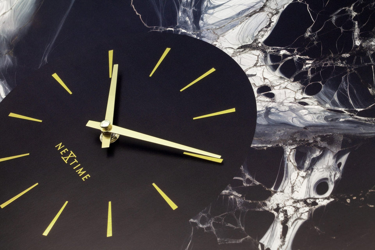 Väggklocka Marble Duo 48 cm Guld/Svart från NeXtime