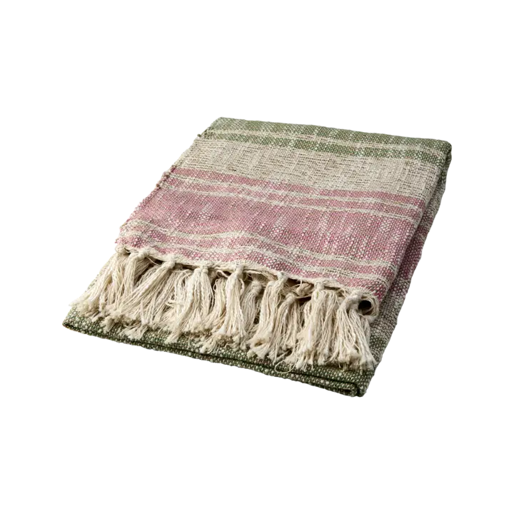 NILLA Filt 150 cm – Elfenben och grön och rosa från Affari of Sweden