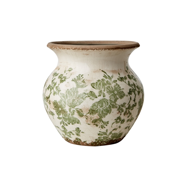 VICTORIA Urna M, Vit/grön – diameter: 10/19 cm, höjd: 18 cm