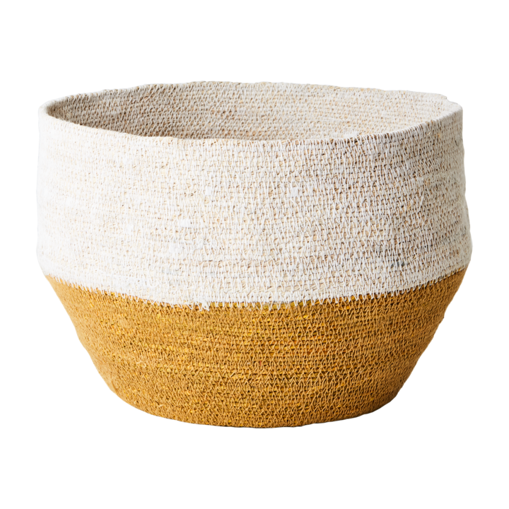 MADIBA Korg, Senapsgul/vit – diameter: 20/30 cm, höjd: 20 cm