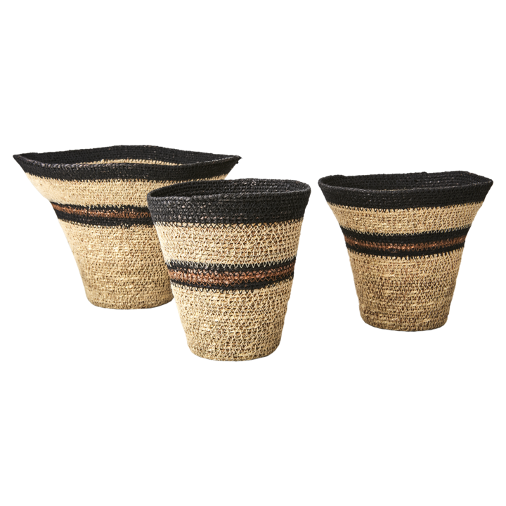 MADIBA Korg, set om 3, Natur/svart/brun – diameter: 7/15 cm, höjd: 16 cm, diameter: 9/17 cm, höjd: 16 cm, diameter: 10/24 cm, höjd: 18 cm
