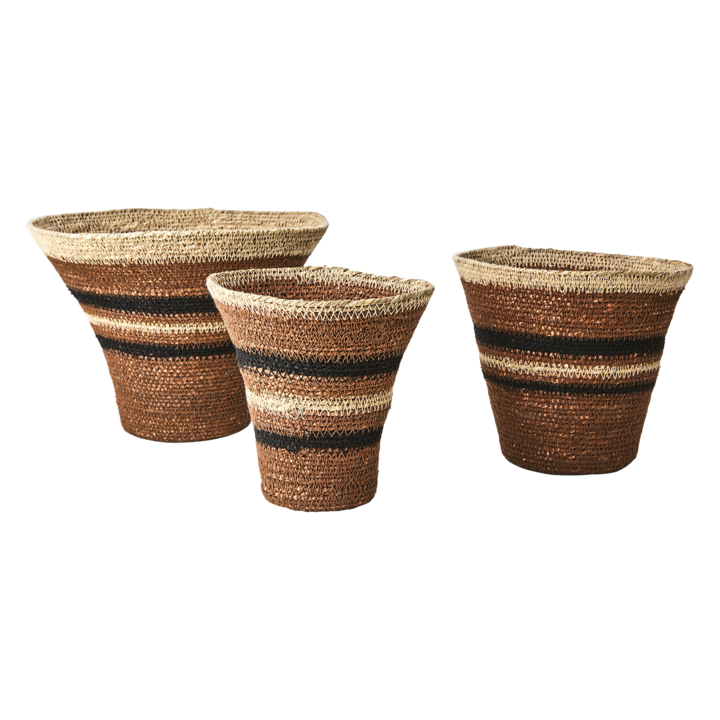 MADIBA Korg, set om 3, Brun/beige/svart – diameter: 7/15 cm, höjd: 16 cm, diameter: 9/17 cm, höjd: 16 cm, diameter: 10/24 cm, höjd: 18 cm