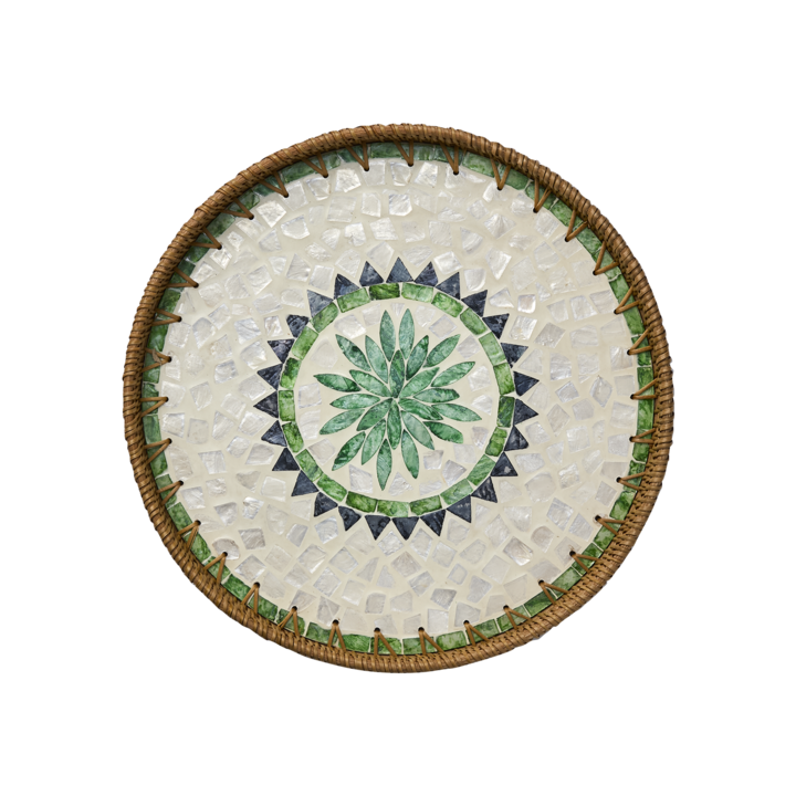 SUNNY Bricka, Grön/natur – diameter: 34 cm, höjd: 3,5 cm