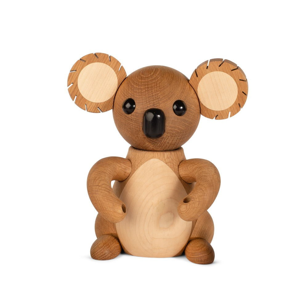 Handgjord koala i ek och lönn med rörliga öron för torpets fönsternisch