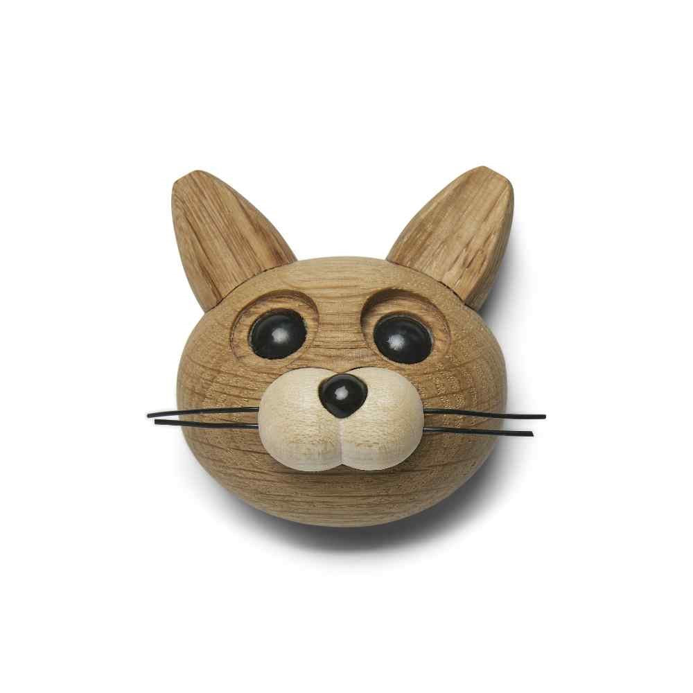 Magnetisk katt i ek och lönn med svarta detaljer för kylskåpet