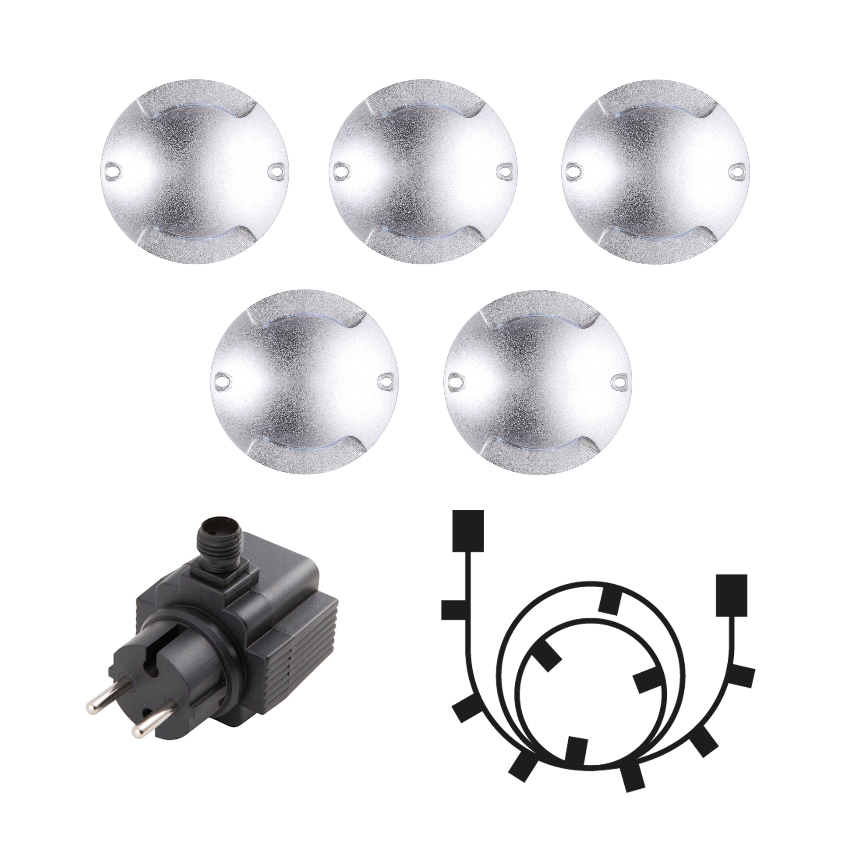 Zenit Duo 5-pack (silver) Decklights LightsOn Garden Plug & Play