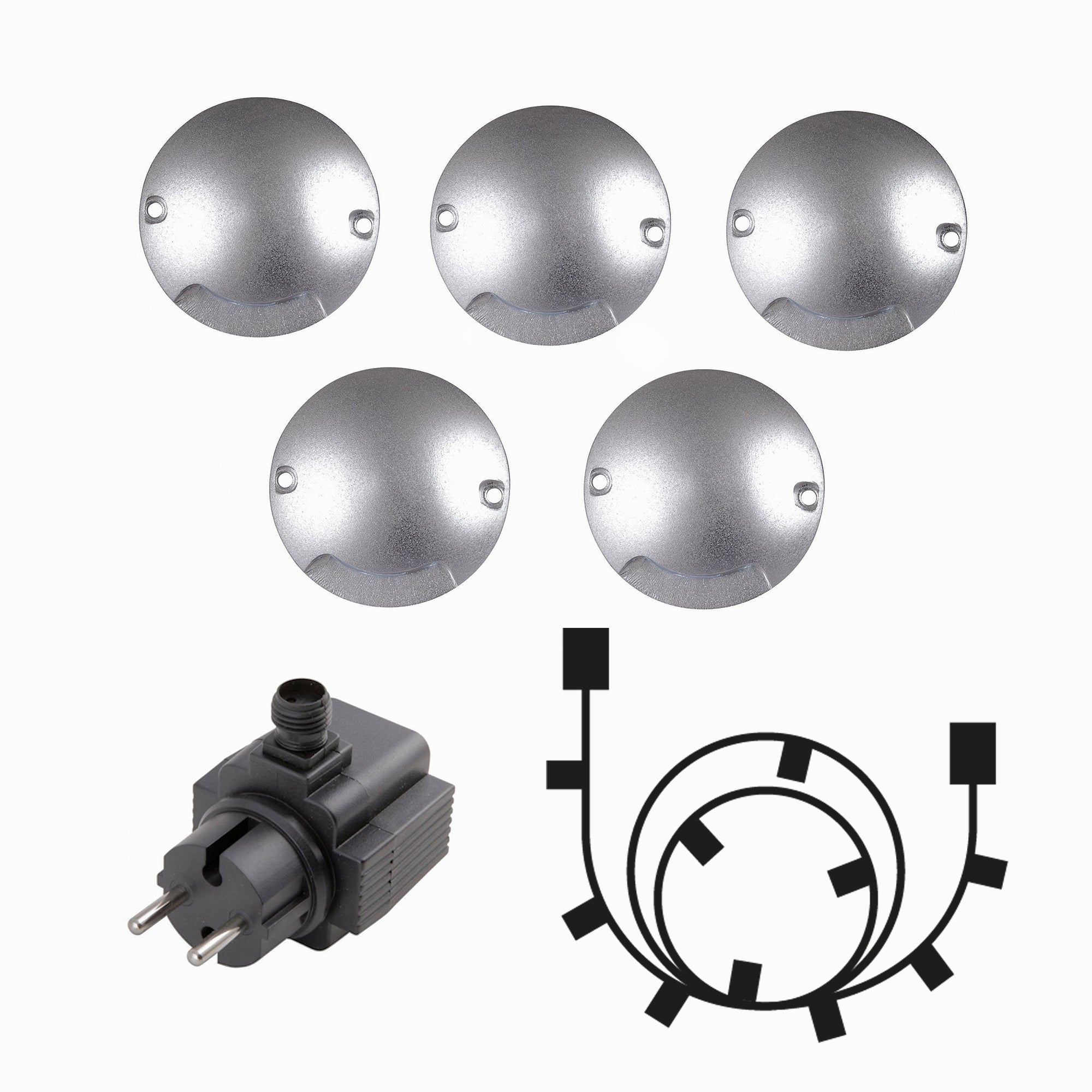 Zenit 5-pack (silver) Decklights LightsOn Garden Plug & Play