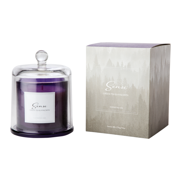 SENSE Doftljus med kupa Green tea & hyacinth, Lila – diameter: 11 cm, höjd: 13 cm