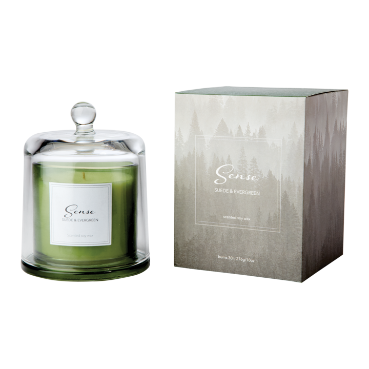 SENSE Doftljus med kupa Suede & evergreen, Grön – diameter: 11 cm, höjd: 13 cm