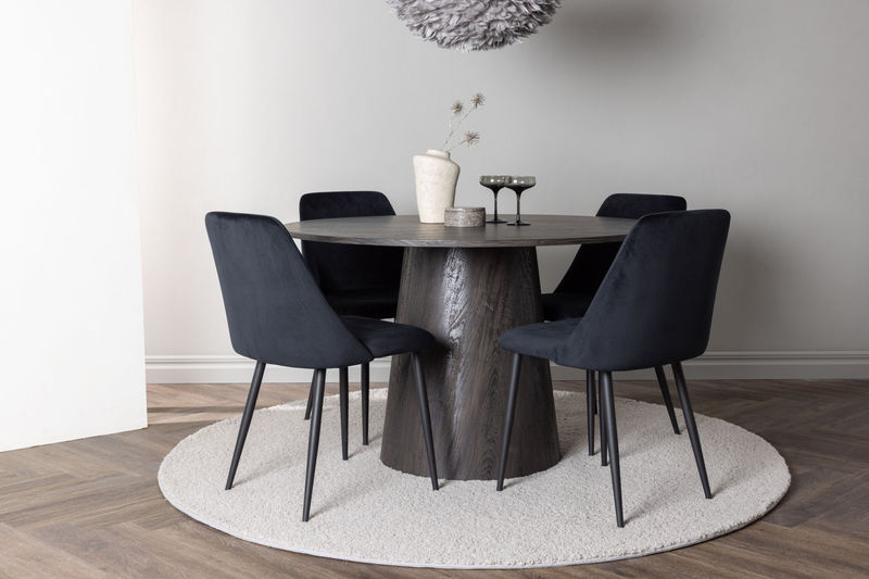Lanzo & Night Matbord Ø120 Mocka + Matstolar 4 st Svart