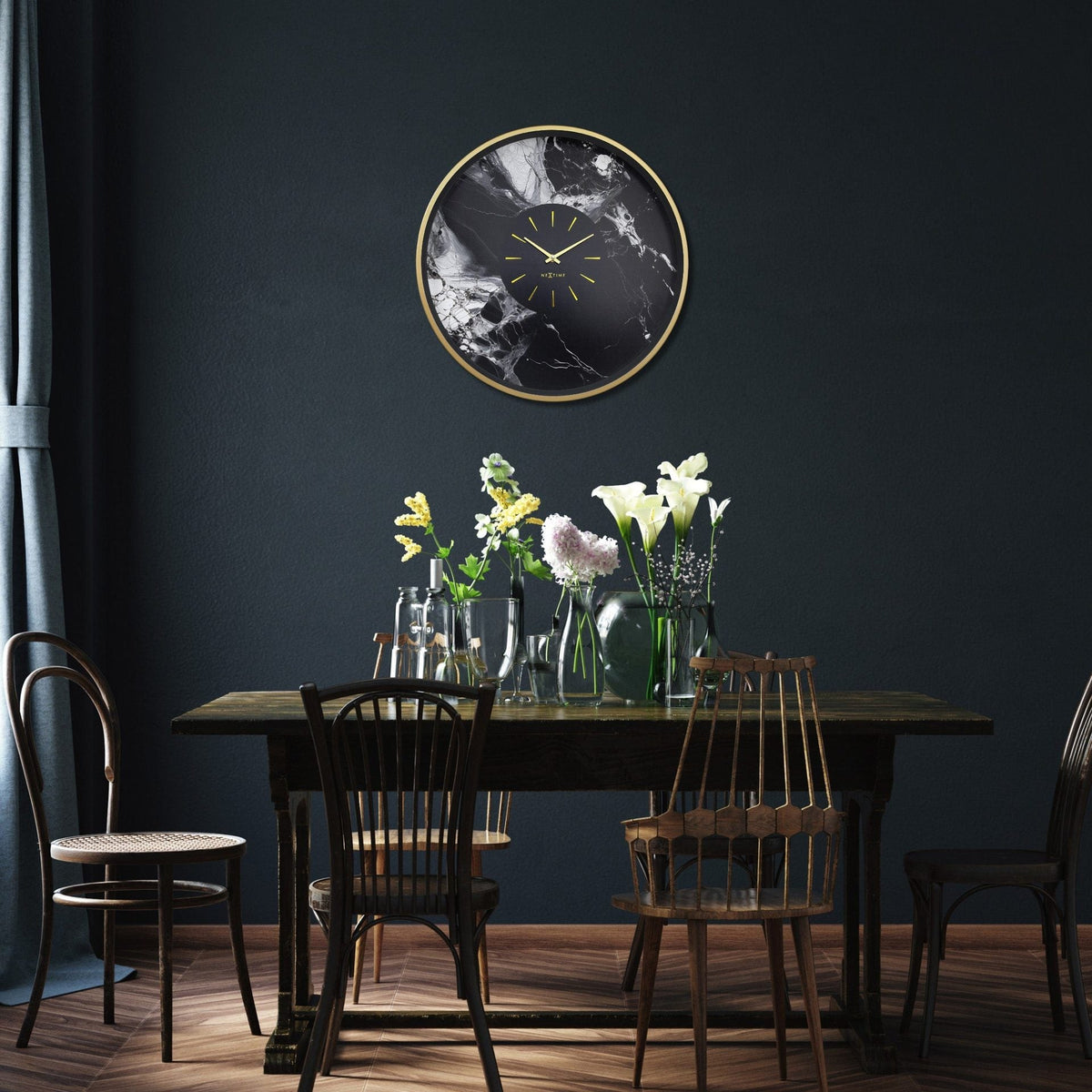 Väggklocka Marble Duo 48 cm Guld/Svart från NeXtime
