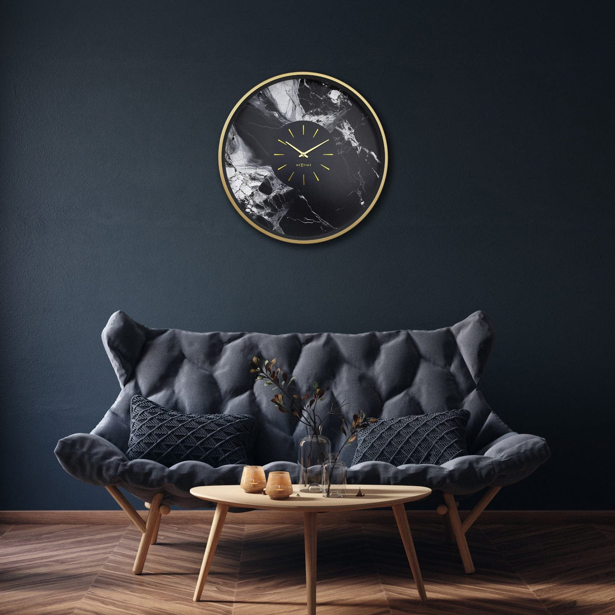 Väggklocka Marble Duo 48 cm Guld/Svart från NeXtime