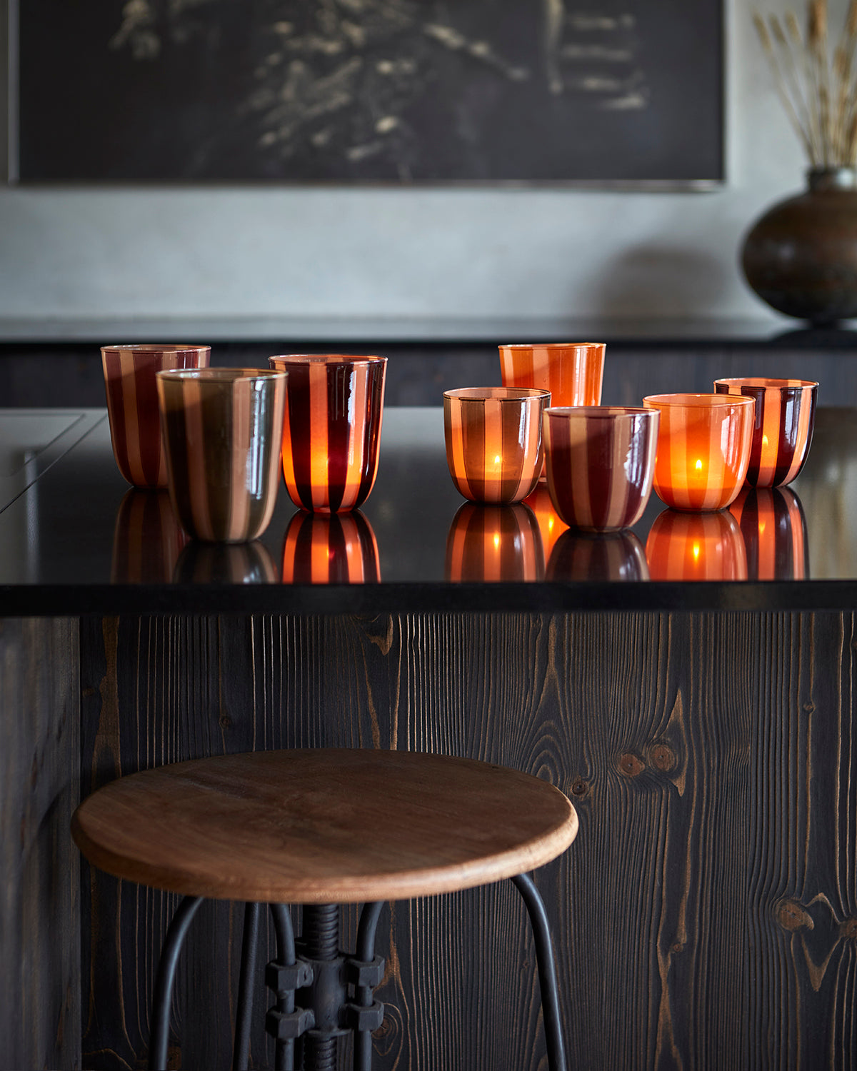 CIRCUS Värmeljushållare S, Svart/beige Affari of Sweden