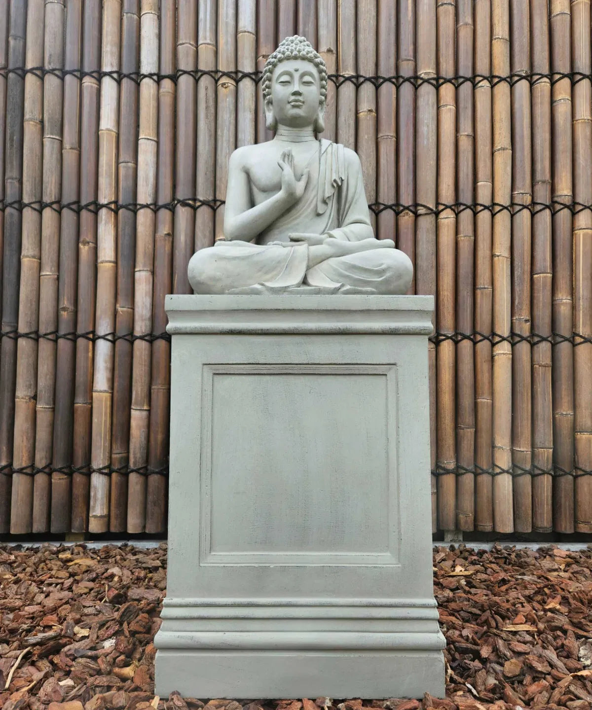 Sittande Buddha Trädgårdsstaty – 75 cm, grå