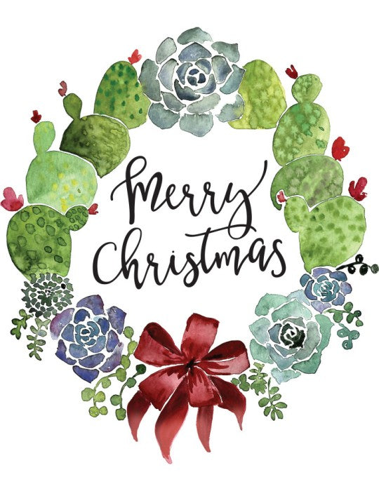 Affisch - Cacti And Succulent Merry Christmas Wreath